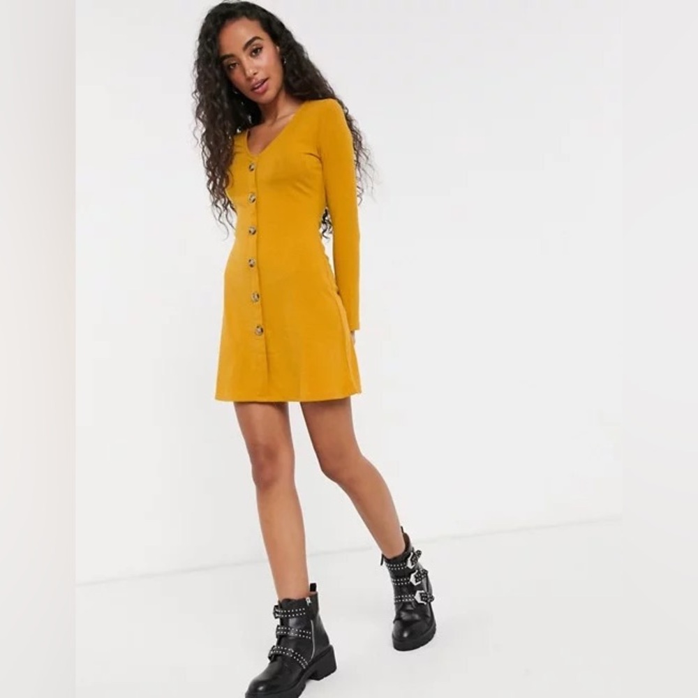 Brave Soul London Mustard Long Sleeve Dress